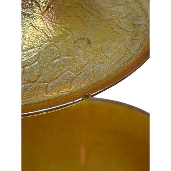 VTG Jeanette Marigold Carnival Glass Crackle Apothecary Candy Jar 7.75" Textured - Picture 4 of 8